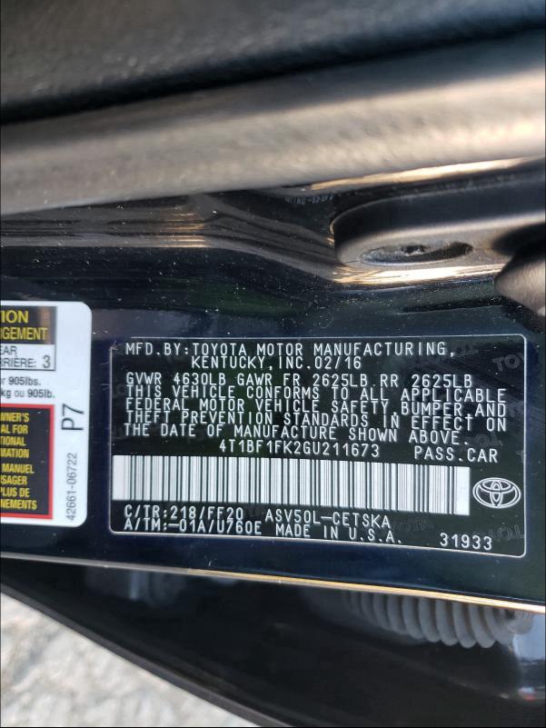 2016 TOYOTA CAMRY LE - 4T1BF1FK2GU211673