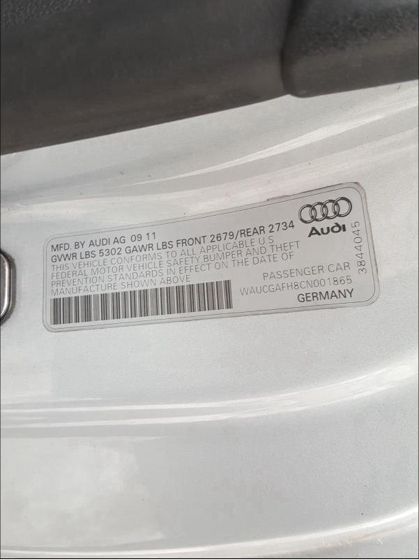 2012 AUDI S5 PREMIUM WAUCGAFH8CN001865