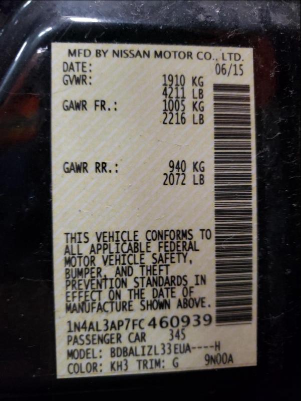 2015 NISSAN ALTIMA 2.5 1N4AL3AP7FC460939