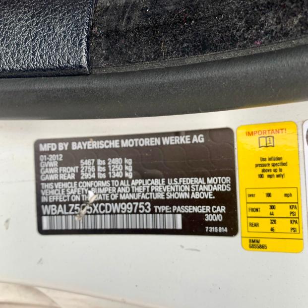 2012 BMW 650 XI WBALZ5C5XCDW99753