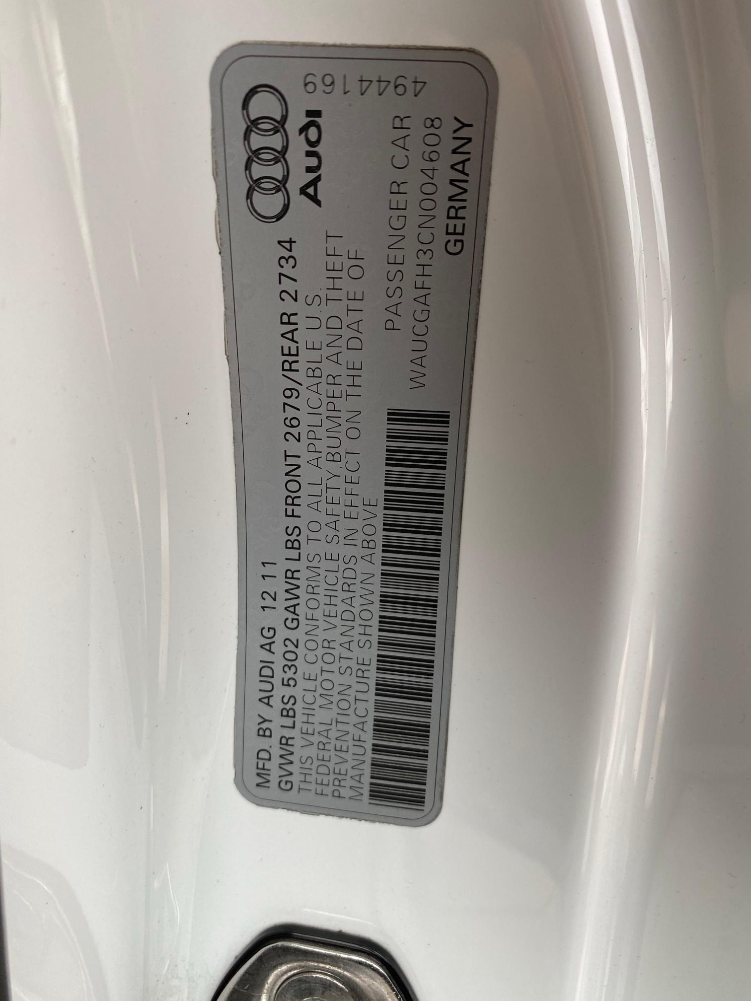 2012 AUDI S5 PREMIUM WAUCGAFH3CN004608