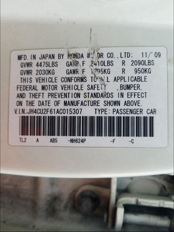 2010 ACURA TSX JH4CU2F61AC015307