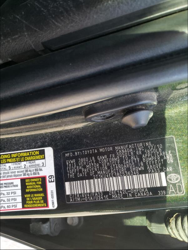 2011 TOYOTA COROLLA MA 2T1KU4EE1BC536246
