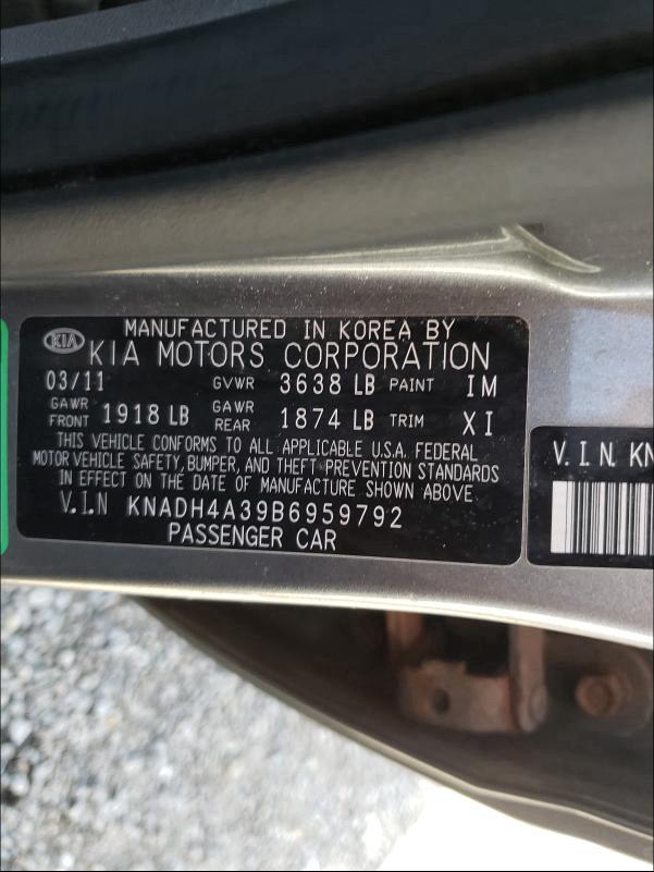 2011 KIA RIO BASE KNADH4A39B6959792