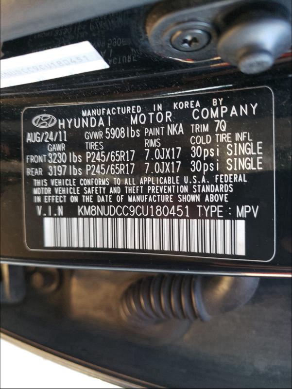 2012 HYUNDAI VERACRUZ G KM8NUDCC9CU180451