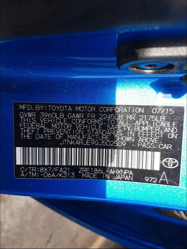 2016 TOYOTA SCION IM JTNKARJE9GJ502509