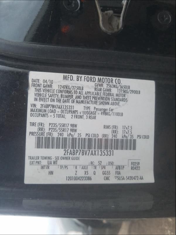 2010 FORD CROWN VICT 2FABP7BV7AX135331