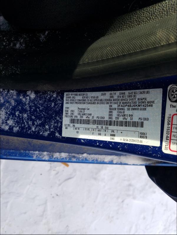 2019 FORD FIESTA SE 3FADP4BJ6KM142546