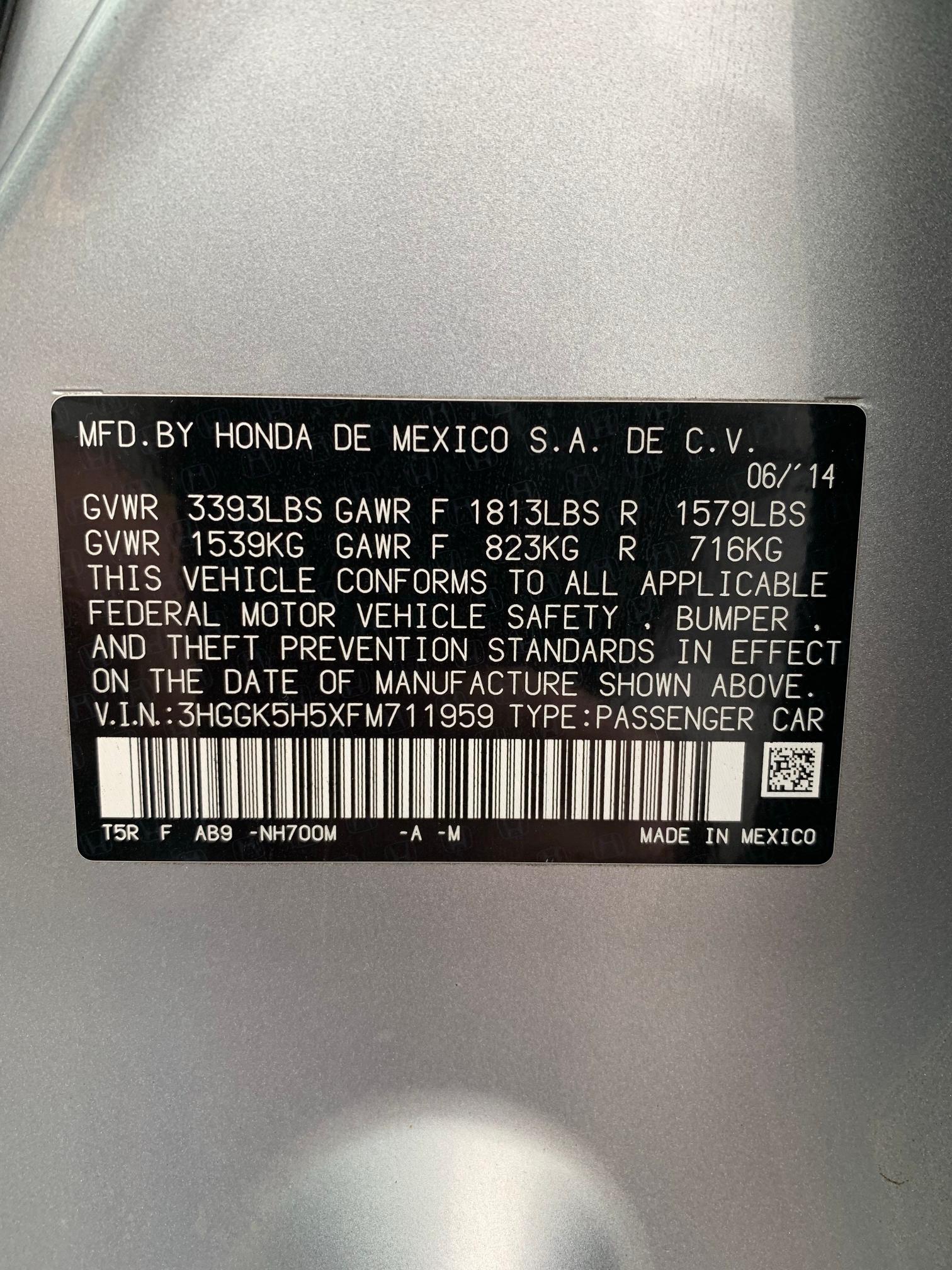 2015 HONDA FIT LX 3HGGK5H5XFM711959
