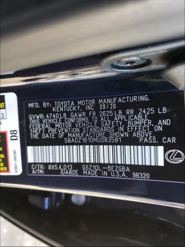 2021 LEXUS ES 350 BAS 58ADZ1B10MU083581