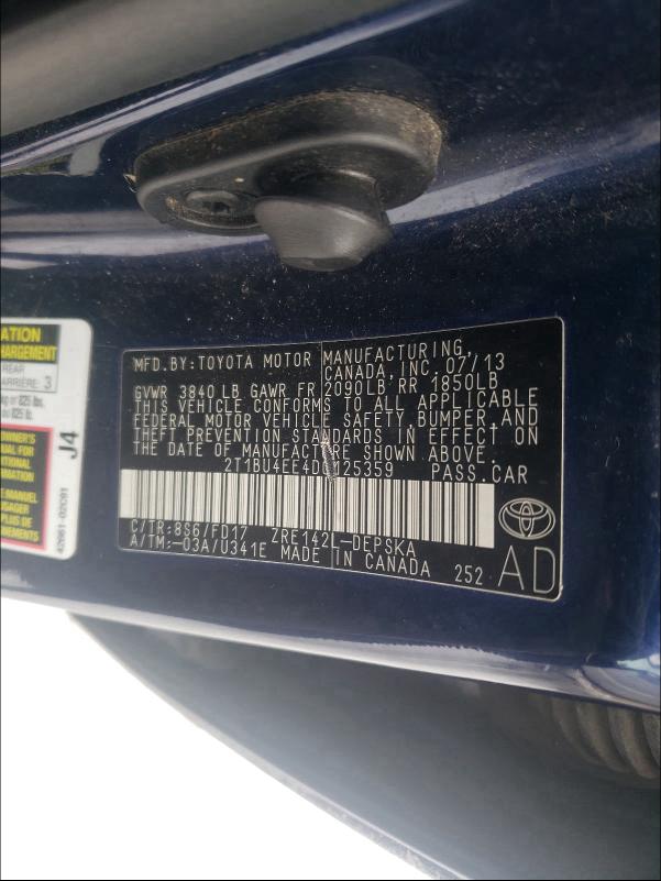 2013 TOYOTA COROLLA 2T1BU4EE4DC125359