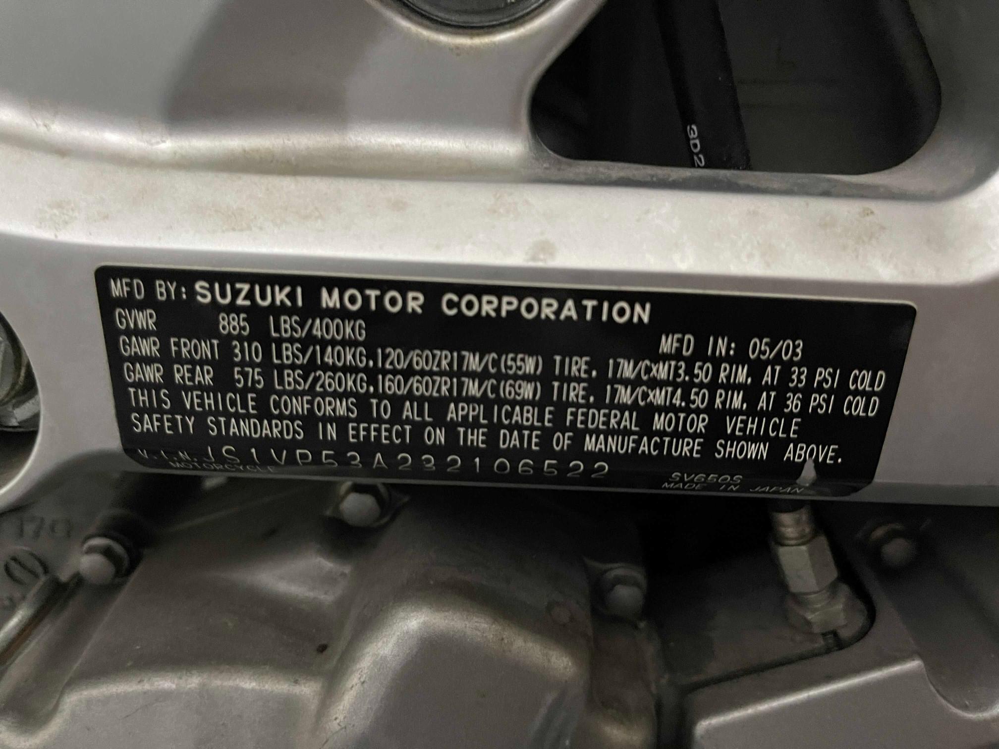 2003 SUZUKI SV650 JS1VP53A232106522