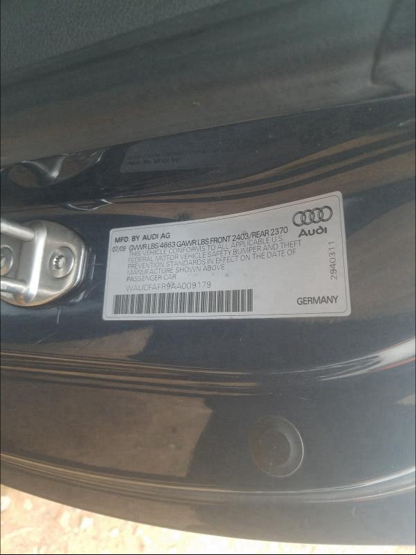 2010 AUDI A5 PREMIUM WAUCFAFR9AA009179
