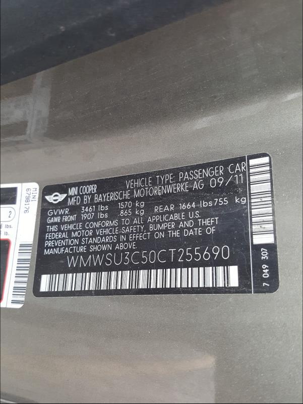 2012 MINI COOPER WMWSU3C50CT255690