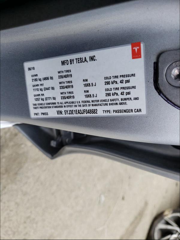 2018 TESLA MODEL 3 5YJ3E1EA3JF048682