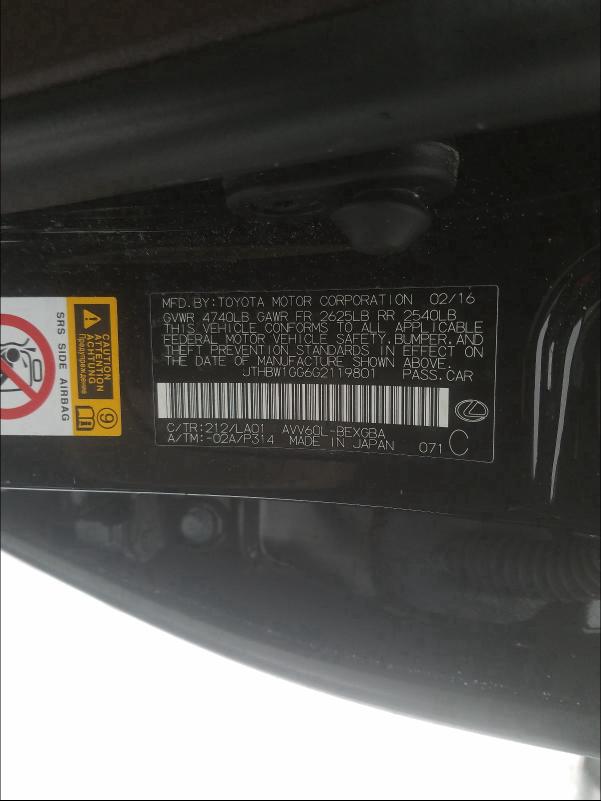 2016 LEXUS ES 300H JTHBW1GG6G2119801