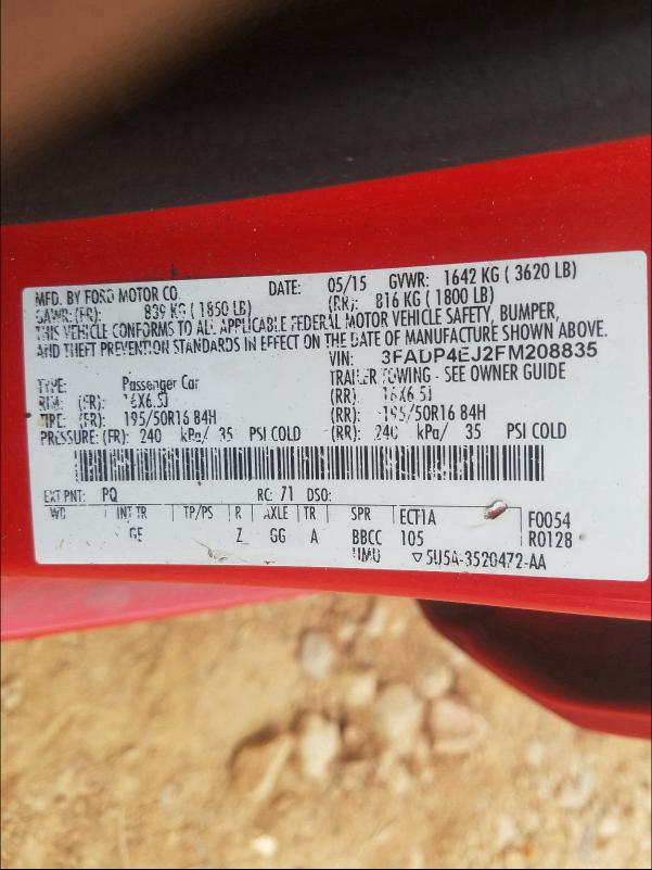 2015 FORD FIESTA SE 3FADP4EJ2FM208835
