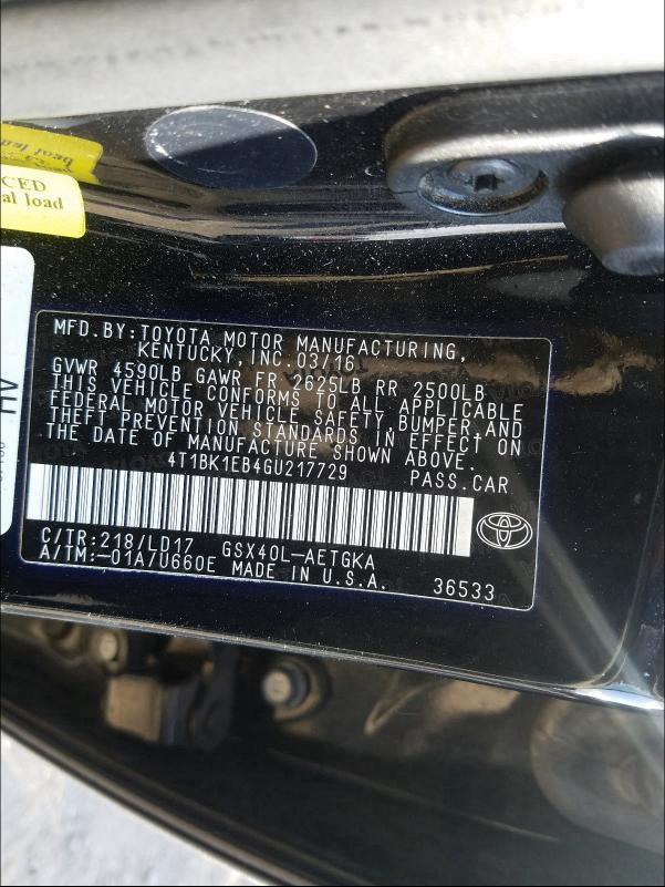 2016 TOYOTA AVALON XLE 4T1BK1EB4GU217729