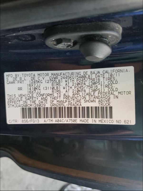2012 TOYOTA TACOMA DOU 3TMJU4GN0CM128029