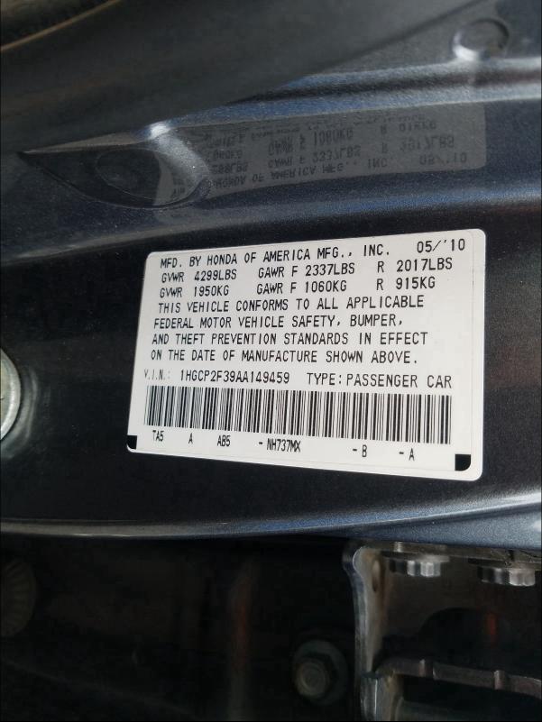 2010 HONDA ACCORD LX - 1HGCP2F39AA149459