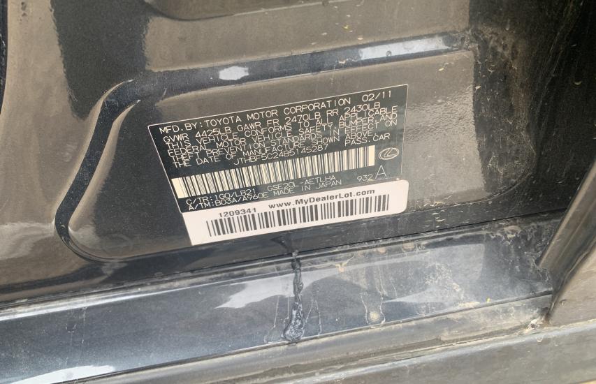 2011 LEXUS IS 250 JTHBF5C24B5145287