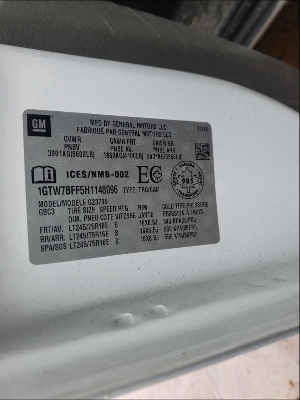 2017 GMC SAVANA G25 1GTW7BFF5H1148096