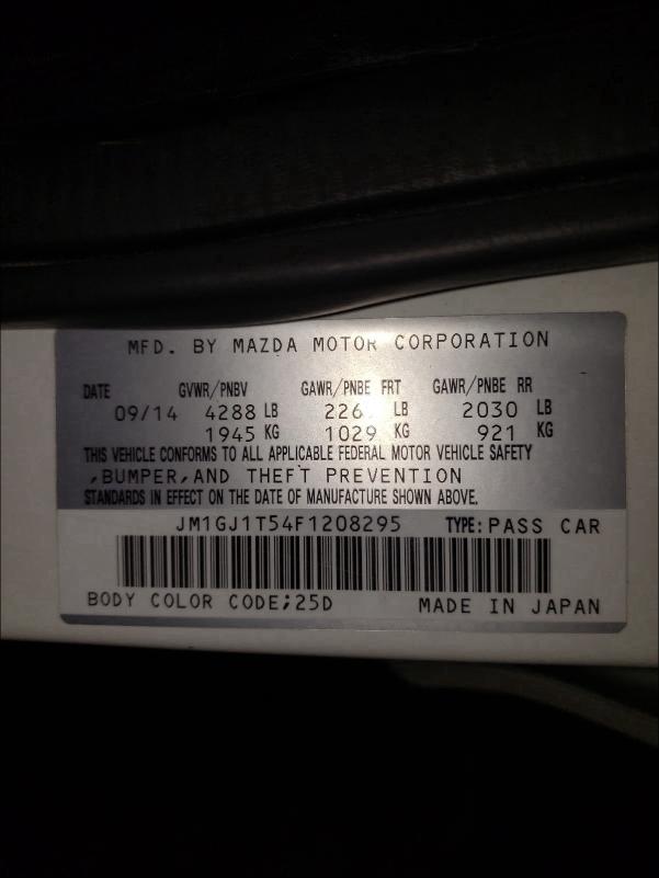 2015 MAZDA MAZDA 6 JM1GJ1T54F1208295