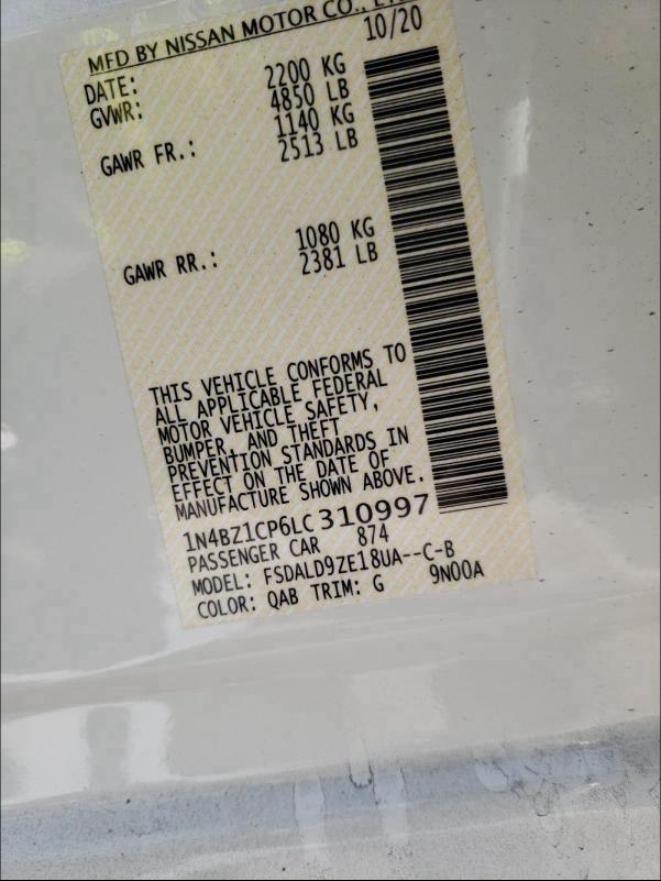 2020 NISSAN LEAF SV PL 1N4BZ1CP6LC310997
