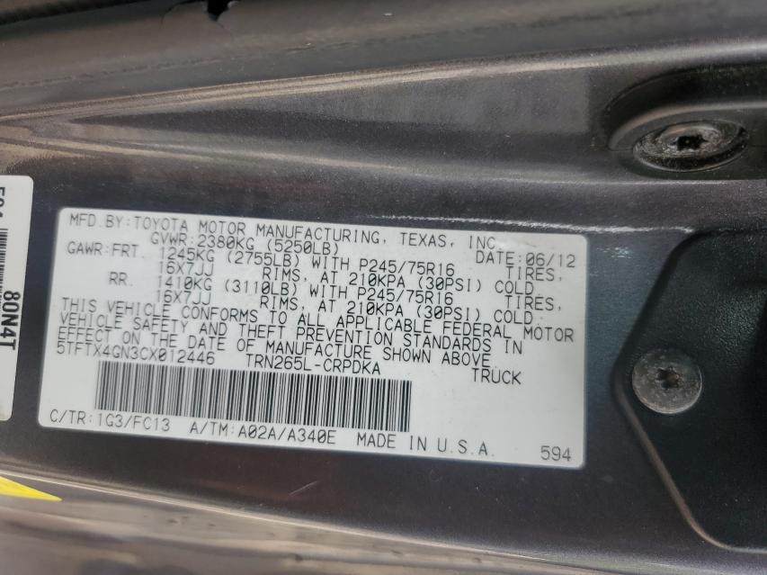 2012 TOYOTA TACOMA PRE 5TFTX4GN3CX012446