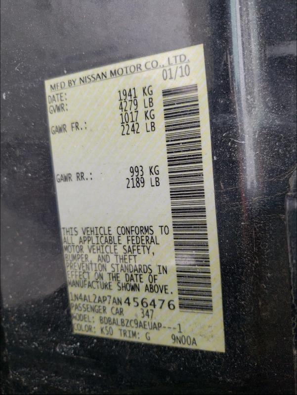 2010 NISSAN ALTIMA BAS 1N4AL2AP7AN456476