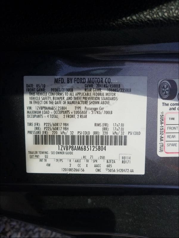 2011 FORD MUSTANG - 1ZVBP8AM6B5125804