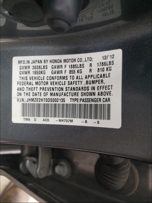 2013 HONDA INSIGHT EX JHMZE2H70DS002135