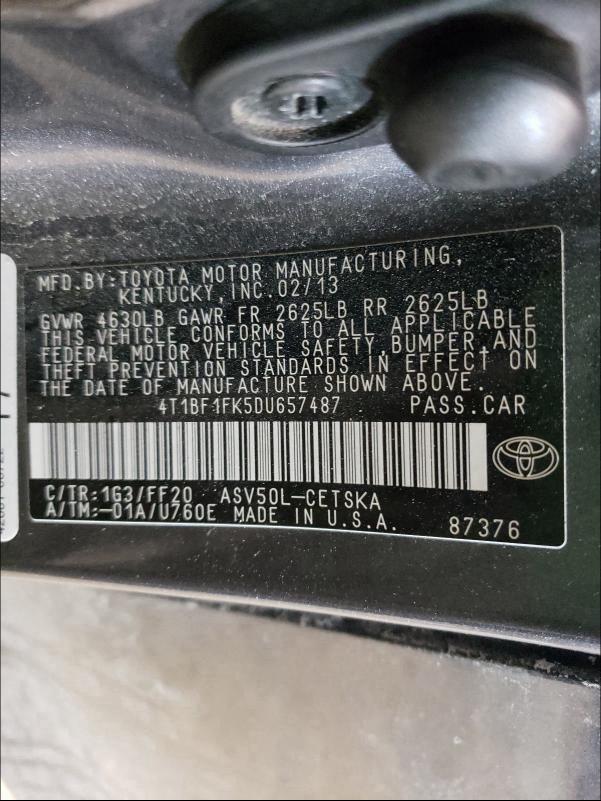 2013 TOYOTA CAMRY L 4T1BF1FK5DU657487