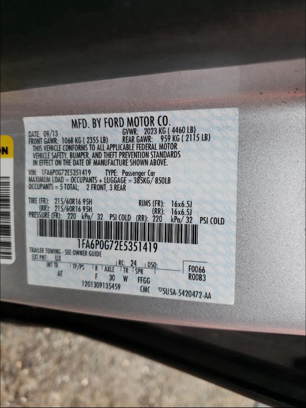 2014 FORD FUSION S 1FA6P0G72E5351419
