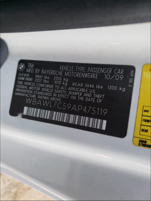 2010 BMW 335 I WBAWL7C59AP475119
