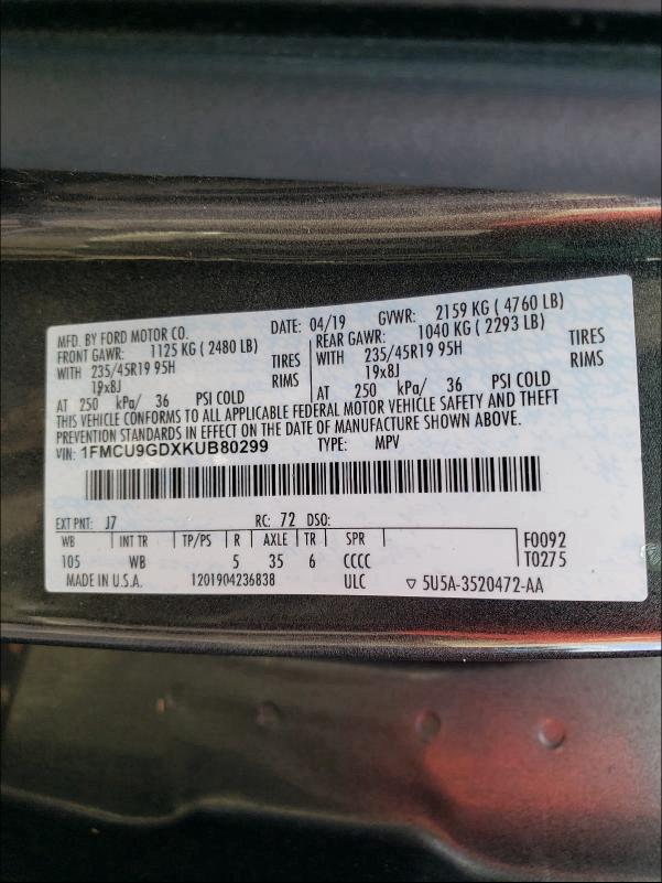 2019 FORD ESCAPE SE - 1FMCU9GDXKUB80299