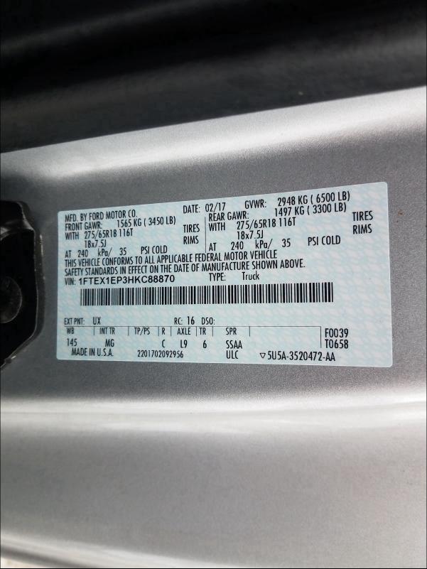 2017 FORD F150 SUPER 1FTEX1EP3HKC88870