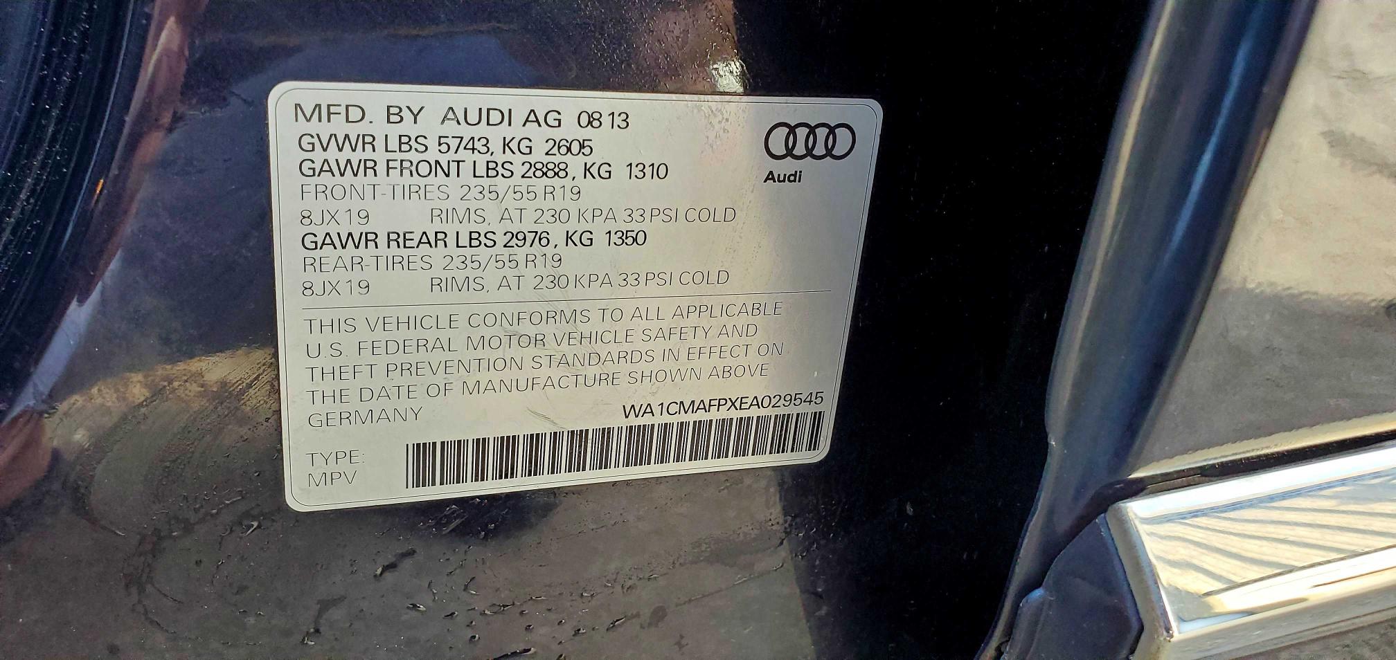 2014 AUDI Q5 TDI PRE WA1CMAFPXEA029545