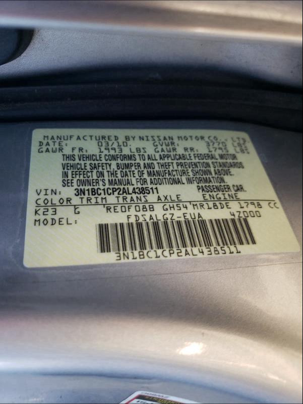 2010 NISSAN VERSA S - 3N1BC1CP2AL438511