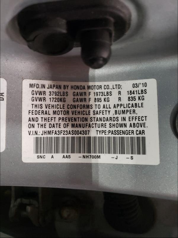2010 HONDA CIVIC HYBR JHMFA3F23AS004307