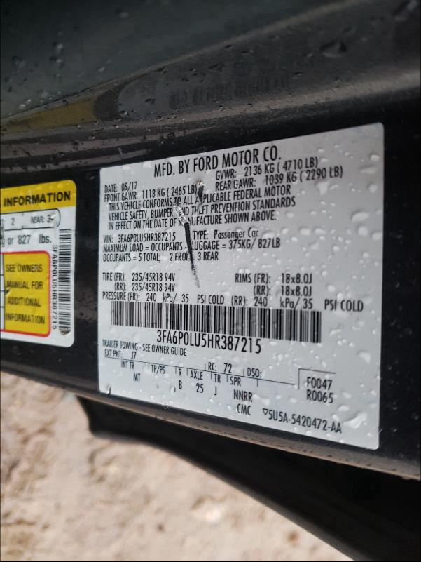 2017 FORD FUSION SE 3FA6P0LU5HR387215