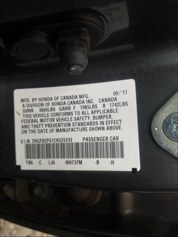 2012 HONDA CIVIC HF - 2HGFB2F61CH525243