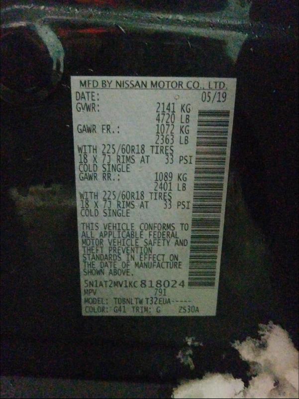 2019 NISSAN ROGUE S 5N1AT2MV1KC818024