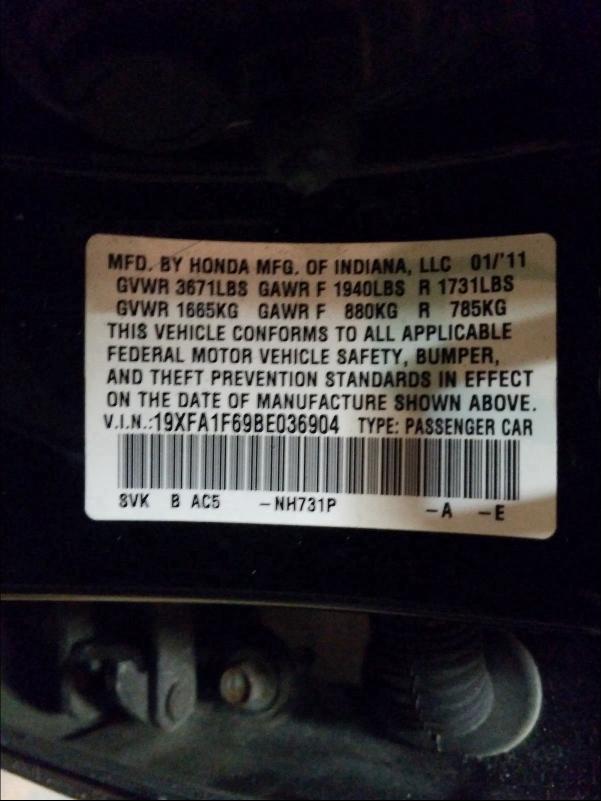 2011 HONDA CIVIC LX-S 19XFA1F69BE036904