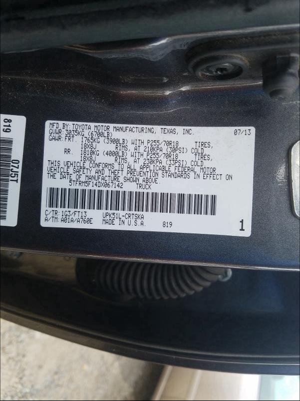 2013 TOYOTA TUNDRA DOU - 5TFRM5F14DX067142