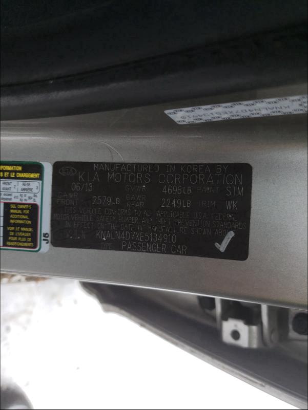 2014 KIA CADENZA PR KNALN4D7XE5134910