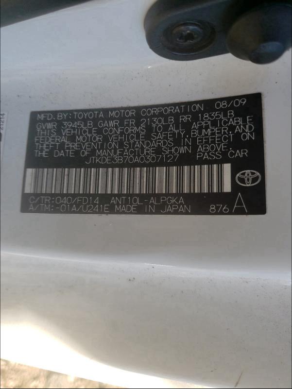 2010 TOYOTA SCION TC JTKDE3B70A0307127