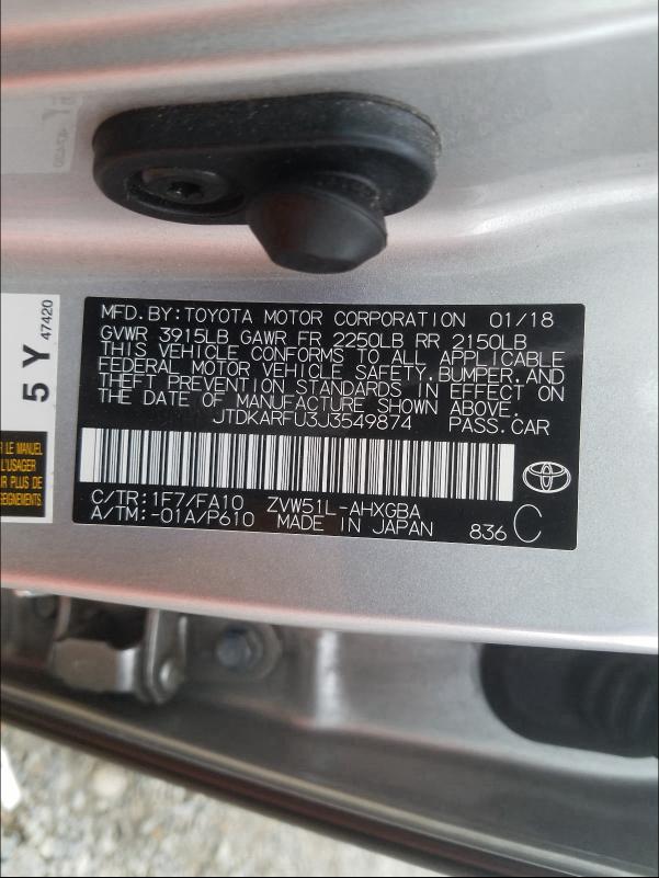 2018 TOYOTA PRIUS - JTDKARFU3J3549874