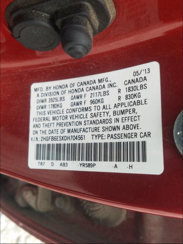 2013 HONDA CIVIC SI 2HGFB6E5XDH704561