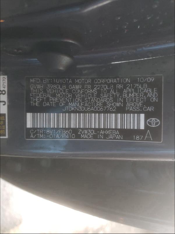 2010 TOYOTA PRIUS - JTDKN3DU6A0067762